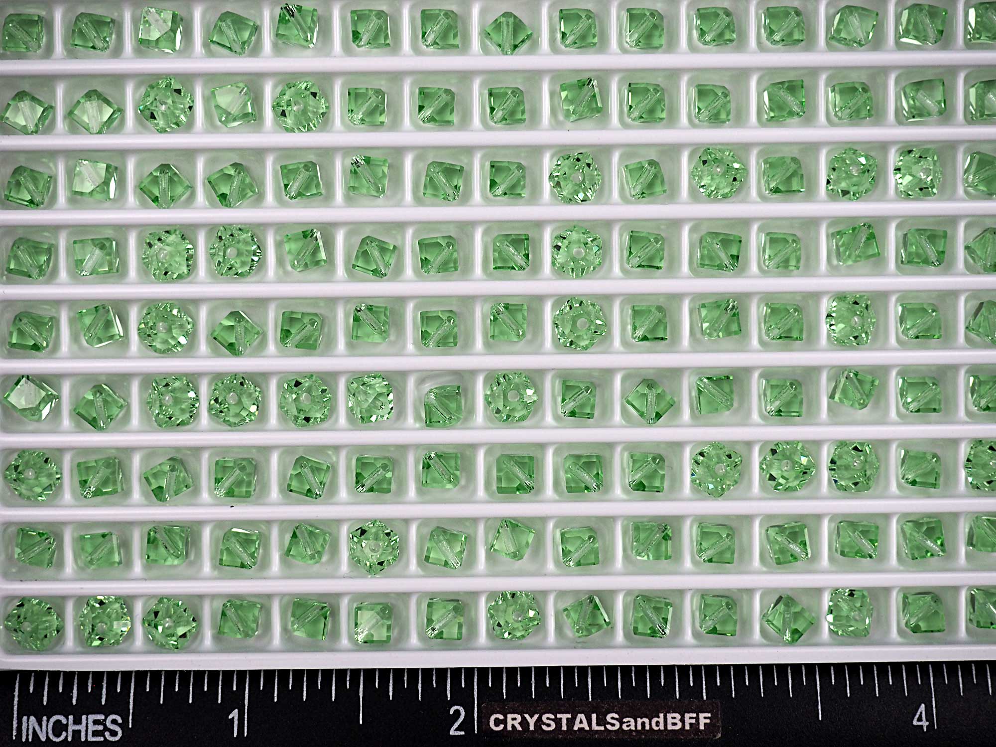 Peridot, Preciosa Czech Machine Cut Diagonal Cube #002 Crystal Beads, size 4mm, 24 pieces