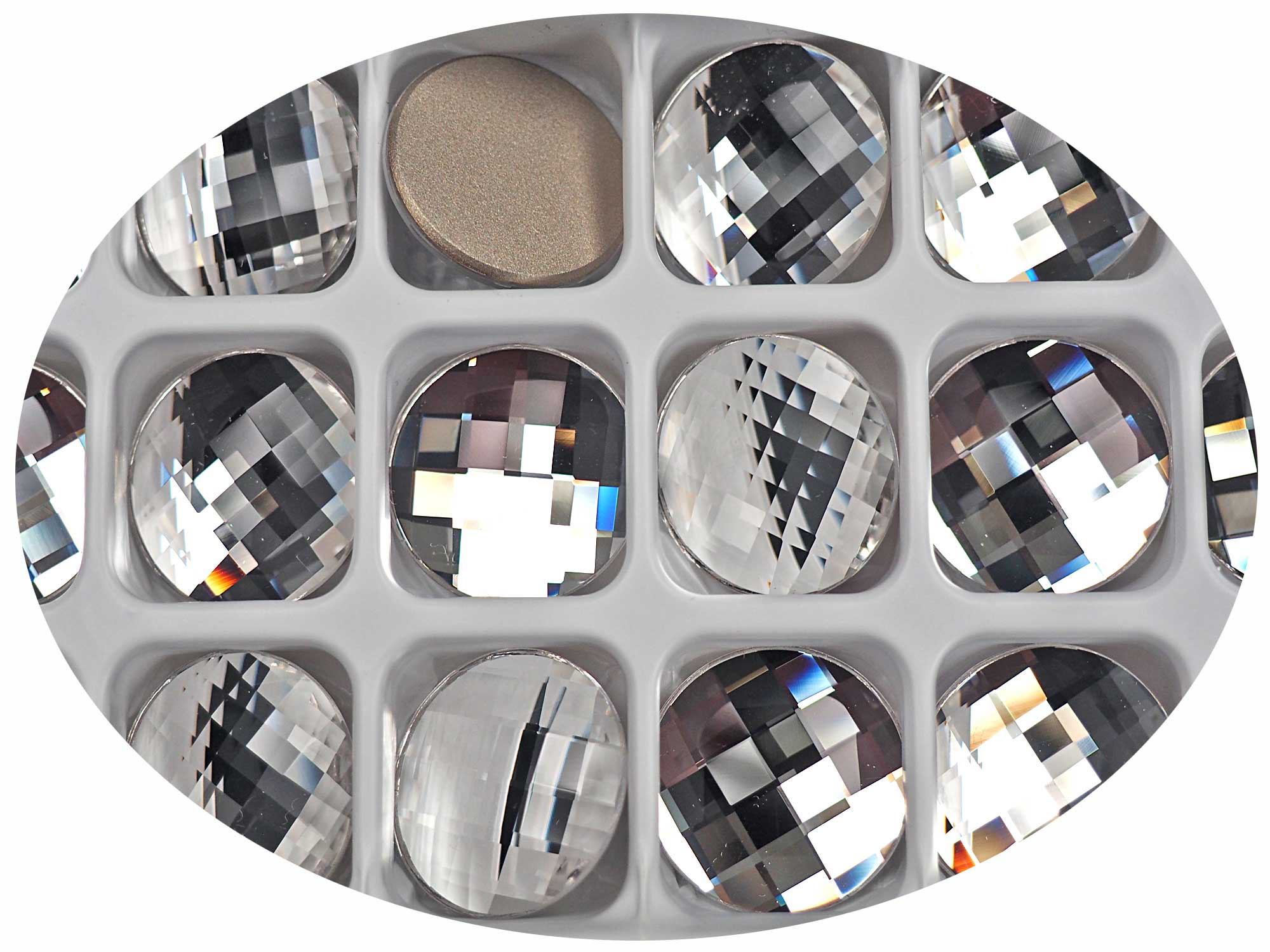 Crystal , Preciosa Czech MC Chessboard CIRCLE Maxima Flatback Stones Style #438-11-302 Silver Foiled, size 10mm or 14mm