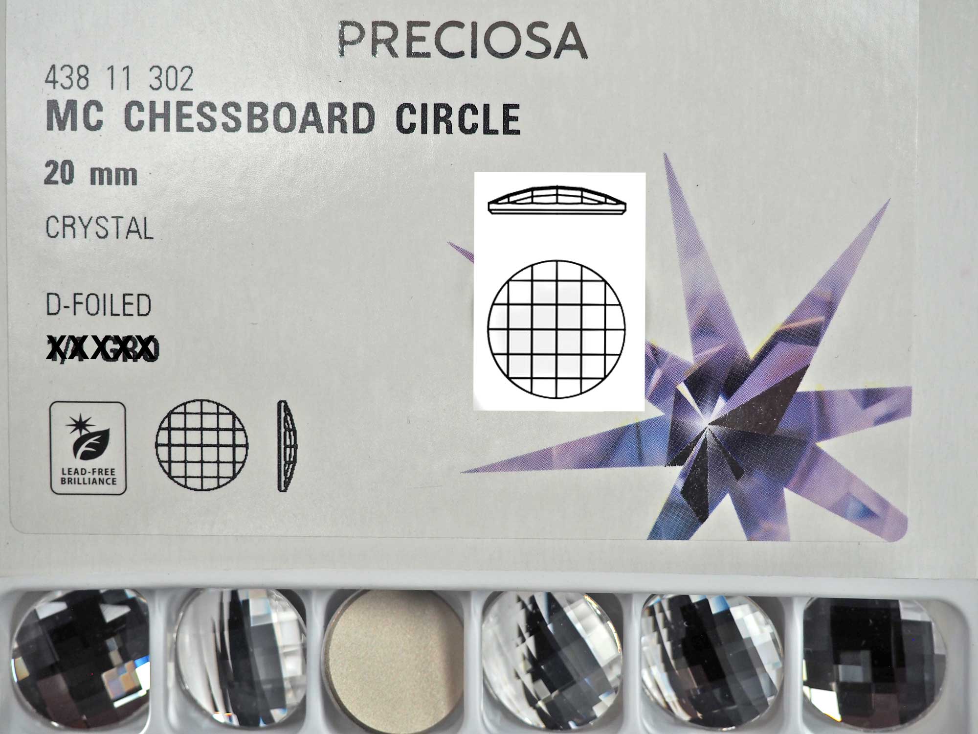Crystal , Preciosa Czech MC Chessboard CIRCLE Maxima Flatback Stones Style #438-11-302 Silver Foiled, size 10mm or 14mm
