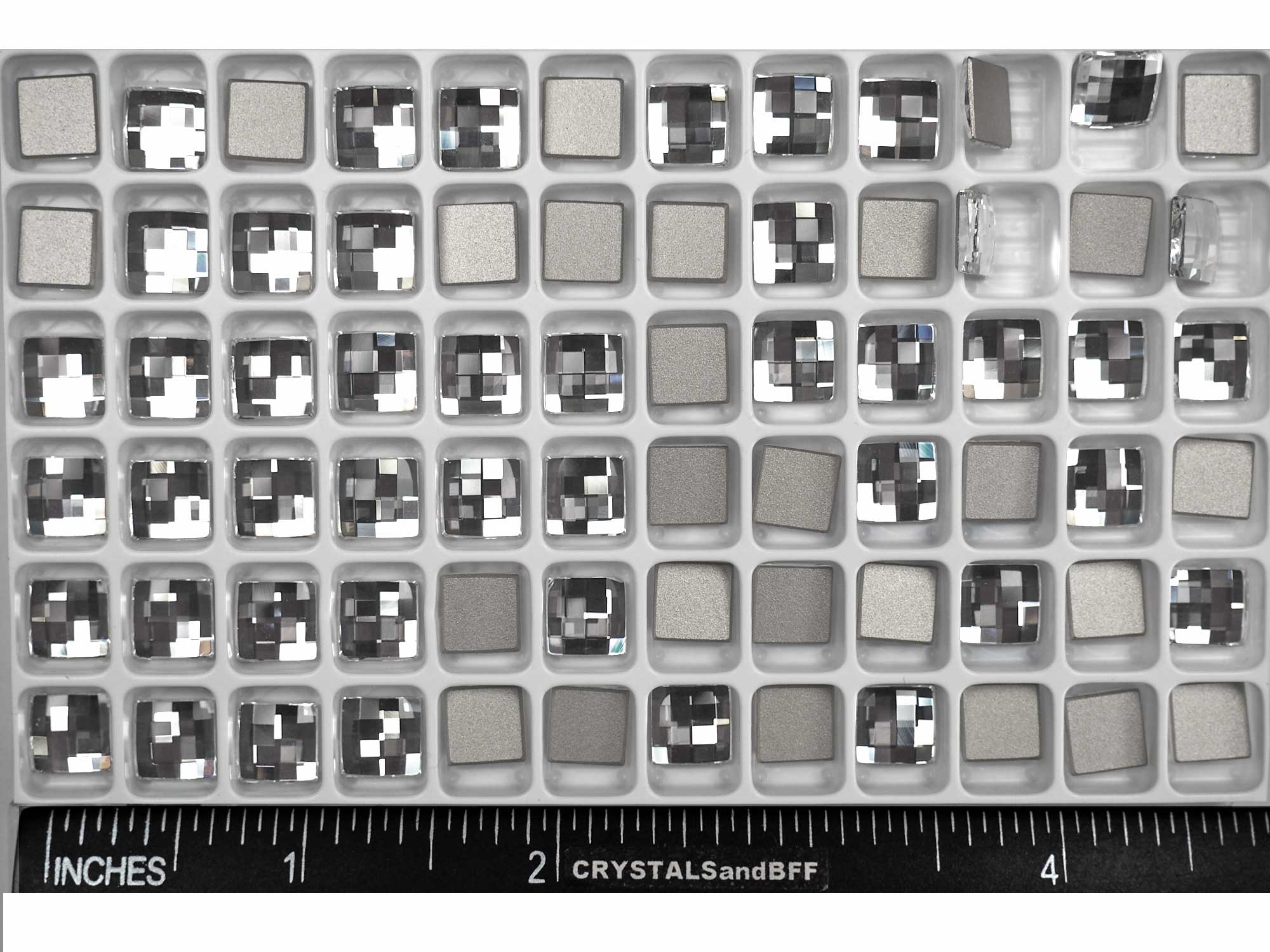 Crystal , Preciosa Czech MC Chessboard SQUARE Maxima Flatback Stones Style #438-23-301 Silver Foiled, sizes 8x8mm, 10x10mm, 12x12mm, 12 pieces