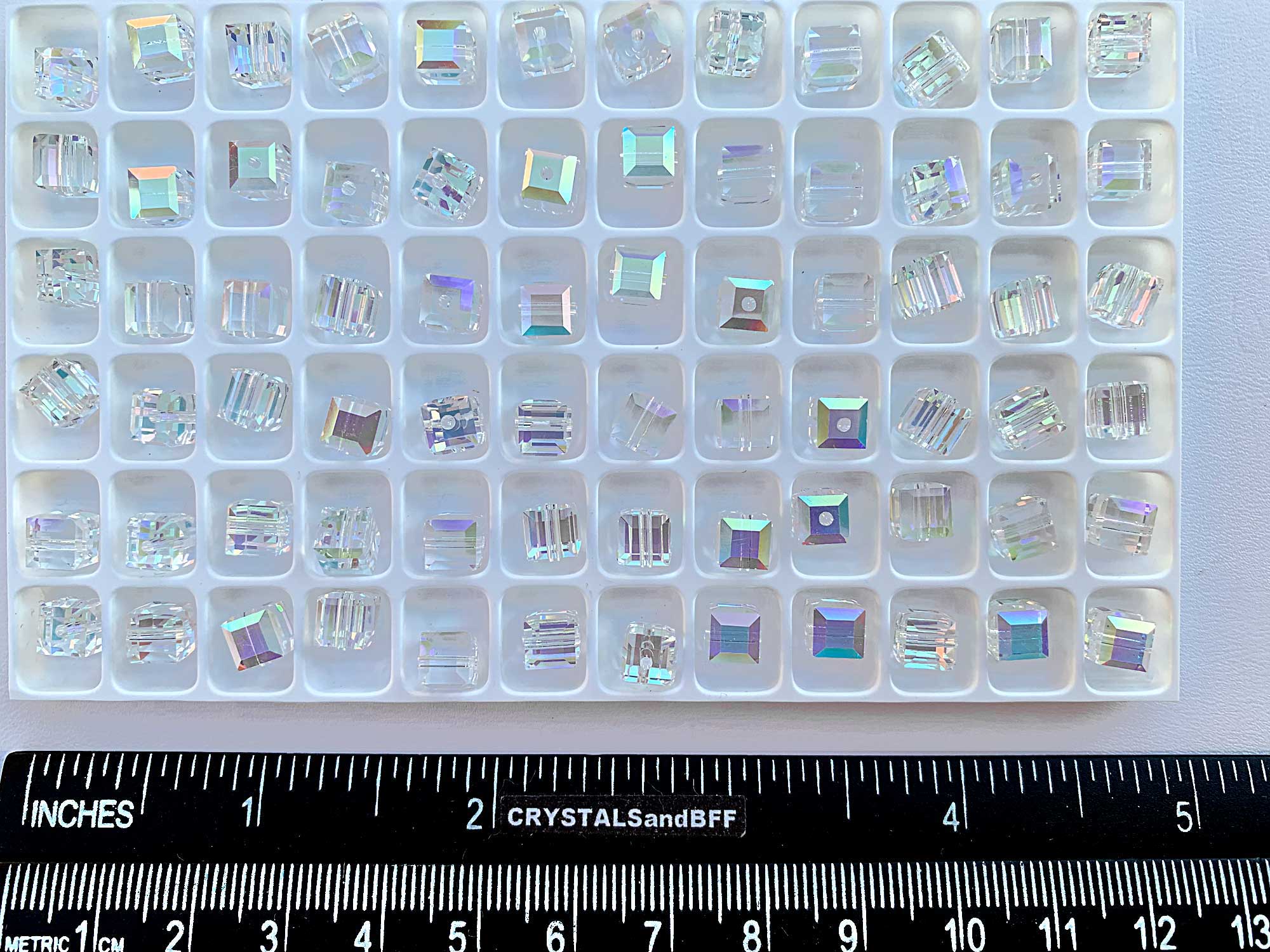 Crystal AB, Preciosa Czech Machine Cut Cube #001 Crystal Beads, size 6mm, 12 pieces