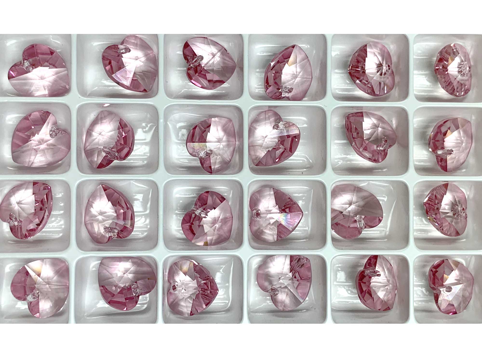 Crystal Light Pink Preciosa Genuine Czech Crystals 1-Hole Top Drilled Heart Pendants 14mm 6pcs P661