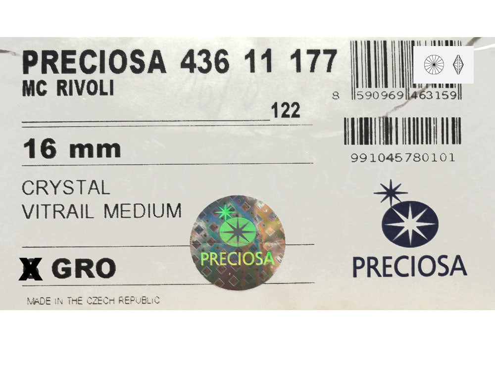 Crystal Vitrail Medium, Preciosa Czech MC Rivoli Stones in size 16mm, 12 pieces, Clear coated with Green Vitrail