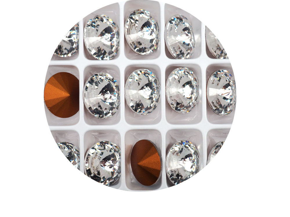 Clear Crystal, Preciosa Czech MC Rivoli Stones in size 16mm, 12 pieces, Gold Foiled