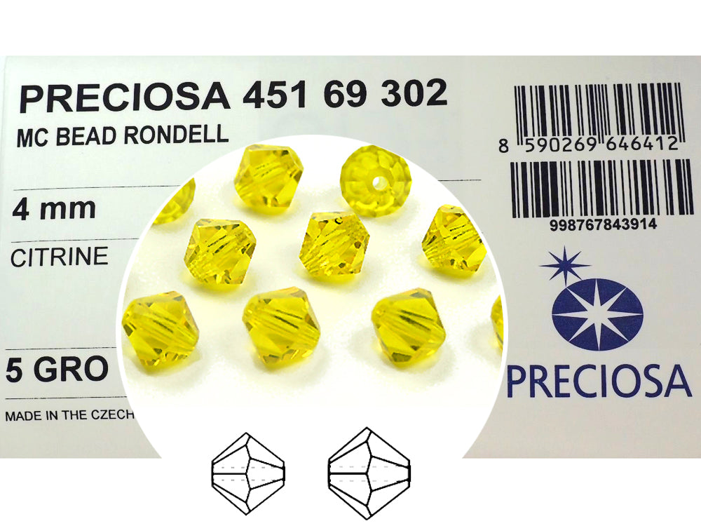 Citrine, Czech Glass Beads, Machine Cut Bicones (MC Rondell, Diamond Shape), rich yellow crystals