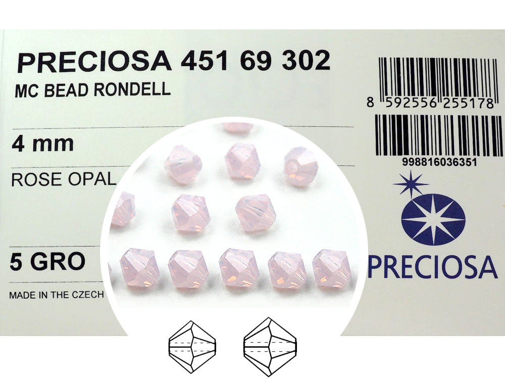 Light Rose Opal, Czech Glass Beads, Machine Cut Bicones (MC Rondell, Diamond Shape), light pink opal crystals, Rose Water Opal
