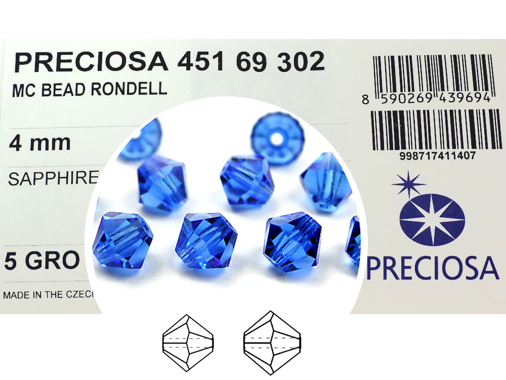 Sapphire Czech Glass Beads Machine Cut Bicones MC Rondell Diamond Shape blue crystals