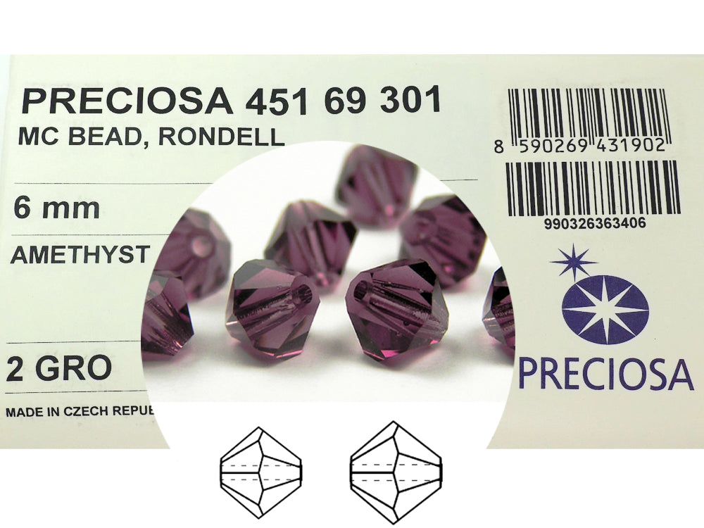 Amethyst, Czech Glass Beads, Machine Cut Bicones (MC Rondell, Diamond Shape), purple crystals