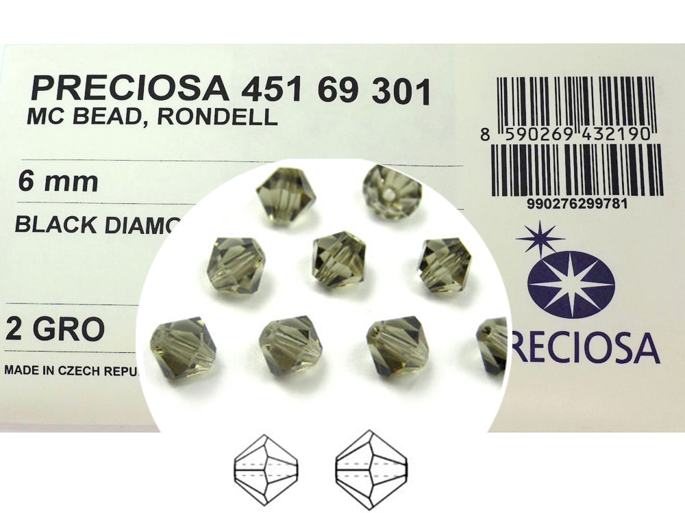 Black Diamond, Czech Glass Beads, Machine Cut Bicones (MC Rondell, Diamond Shape), grey crystals