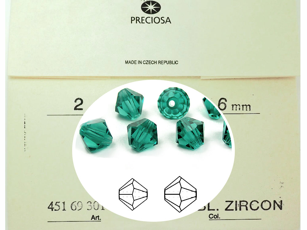 Blue Zircon, Czech Glass Beads, Machine Cut Bicones (MC Rondell, Diamond Shape), blue green crystals