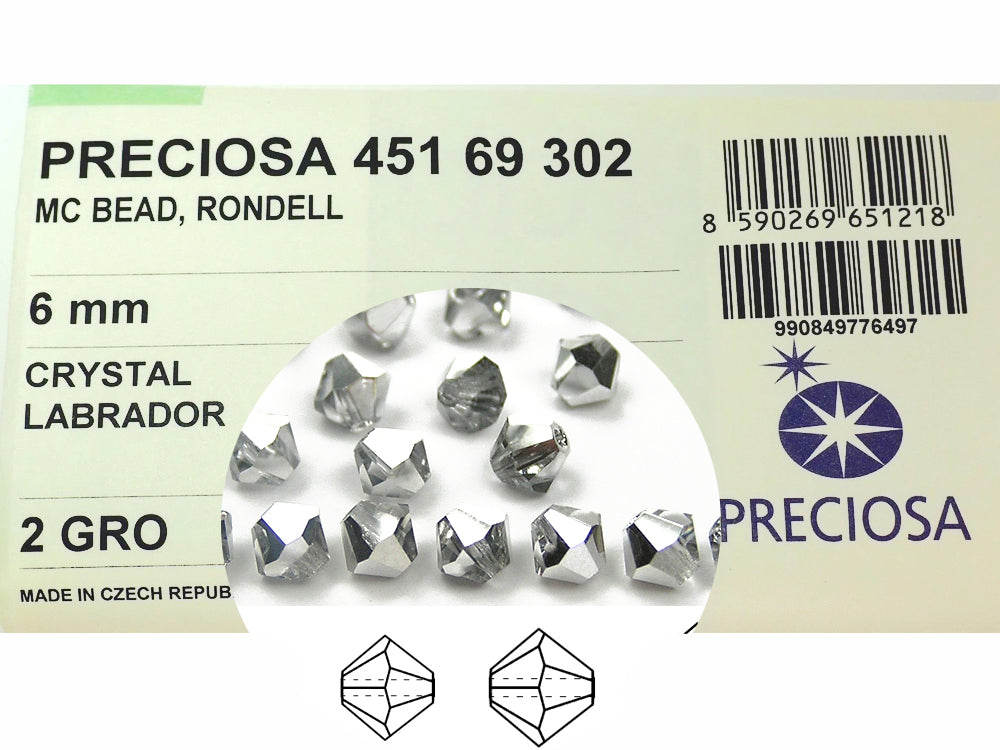 Crystal Labrador Half, Czech Glass Beads, Machine Cut Bicones (MC Rondell, Diamond Shape), clear crystals half coated with CAL silver metallic