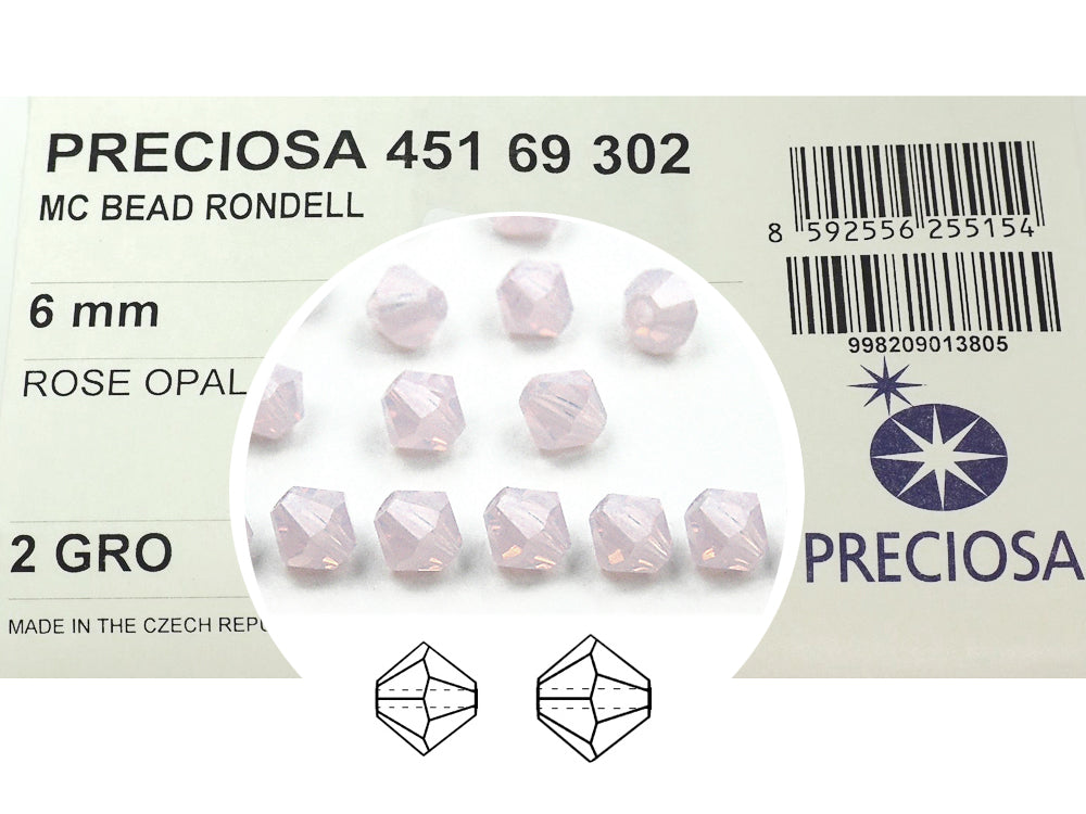 Light Rose Opal, Czech Glass Beads, Machine Cut Bicones (MC Rondell, Diamond Shape), light pink opal crystals, Rose Water Opal