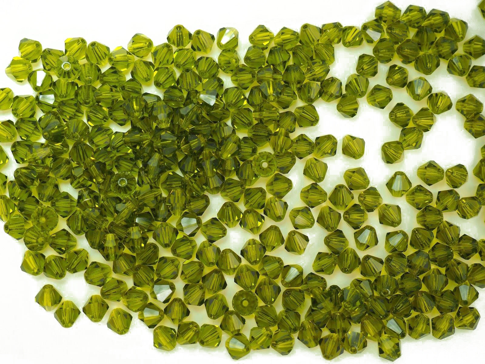 Olivine Czech Glass Beads Machine Cut Bicones (MC Rondell Diamond Shape) olive green crystals 3mm 4mm 5mm 6mm 8mm 10mm