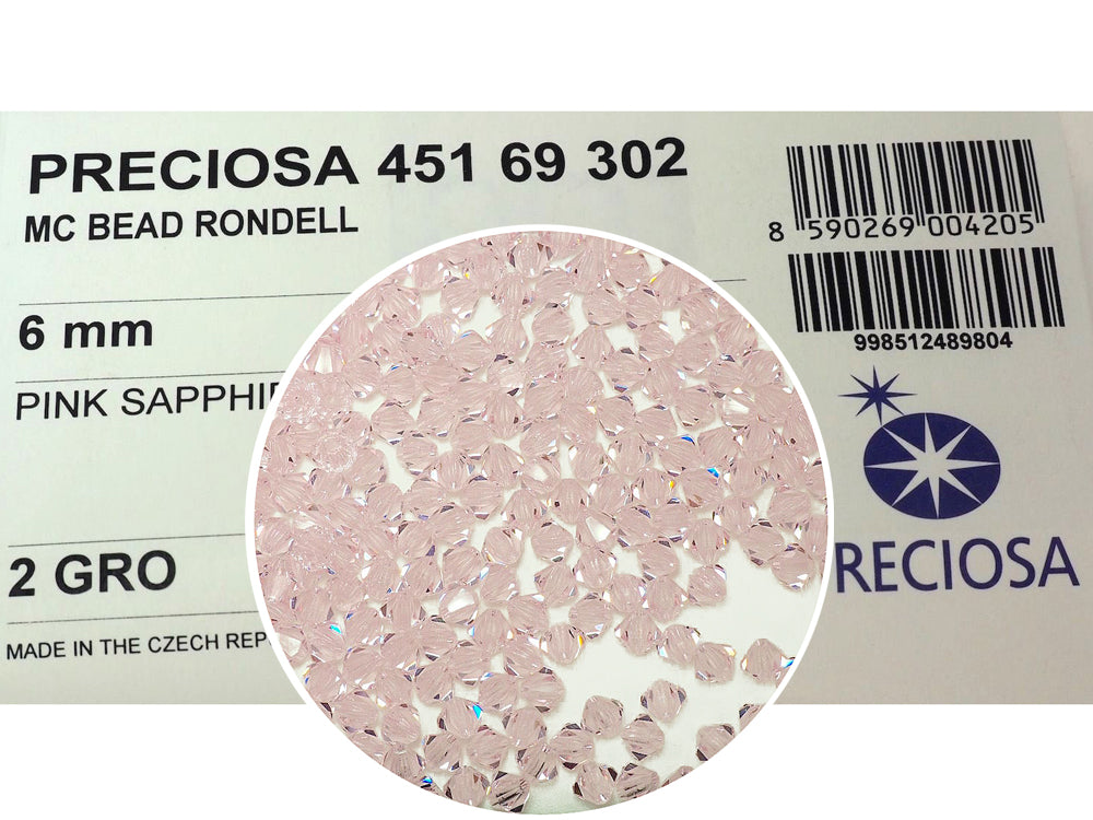 Pink Sapphire Preciosa Czech Glass Beads Machine Cut Bicones (MC Rondell Diamond Shape) light pink crystals 4mm 6mm 8mm