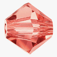 Padparadscha, Czech Glass Beads, Machine Cut Bicones (MC Rondell, Diamond Shape), red pink crystals