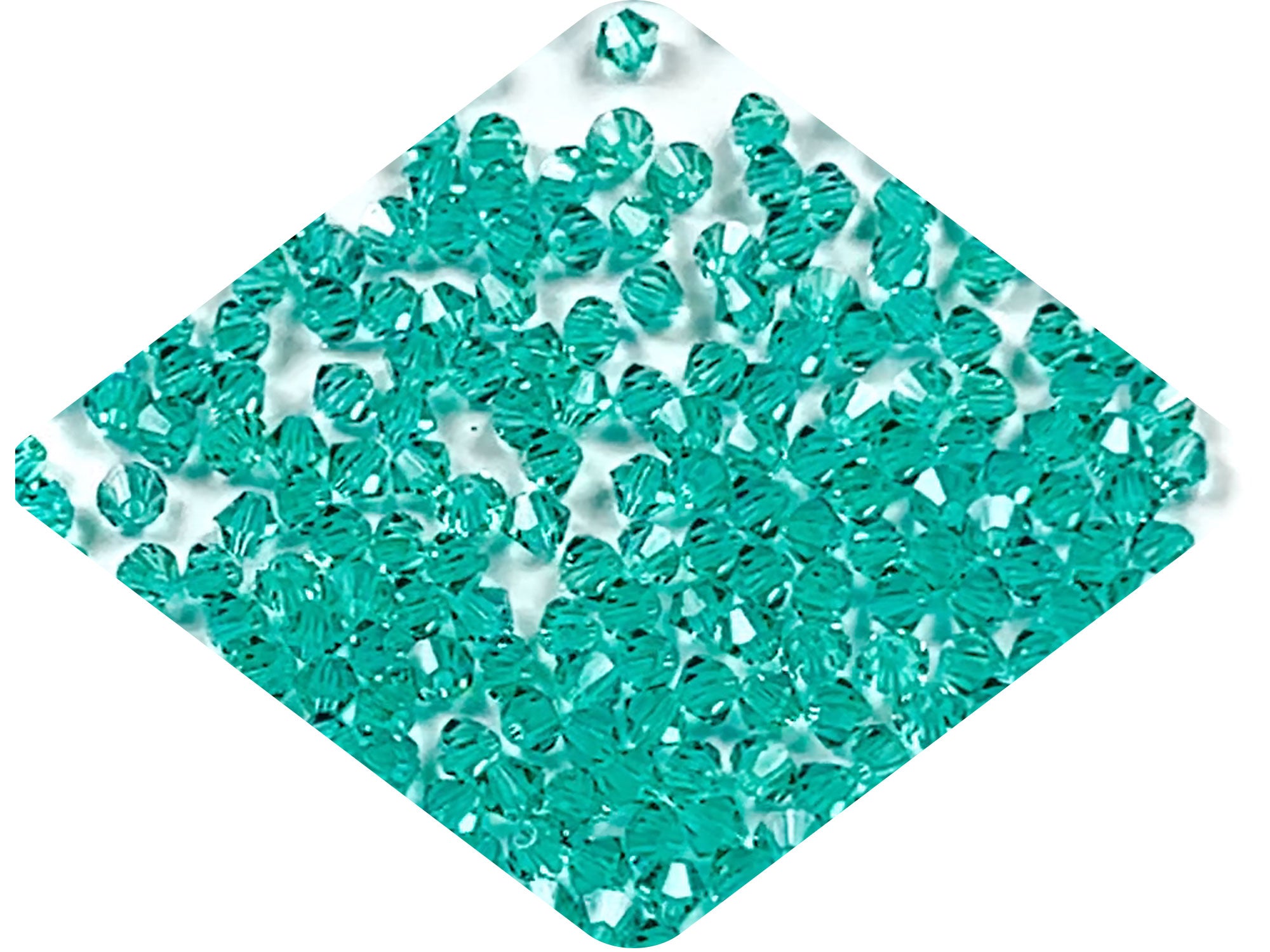 Caribbean Sea (Preciosa color), Czech Glass Beads, Machine Cut Bicones (MC Rondell, Diamond Shape), blue green crystals