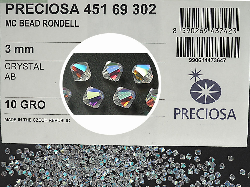 Crystal AB, Czech Glass Beads, Machine Cut Bicones (MC Rondell, Diamond Shape), clear crystals coated with Aurora Borealis