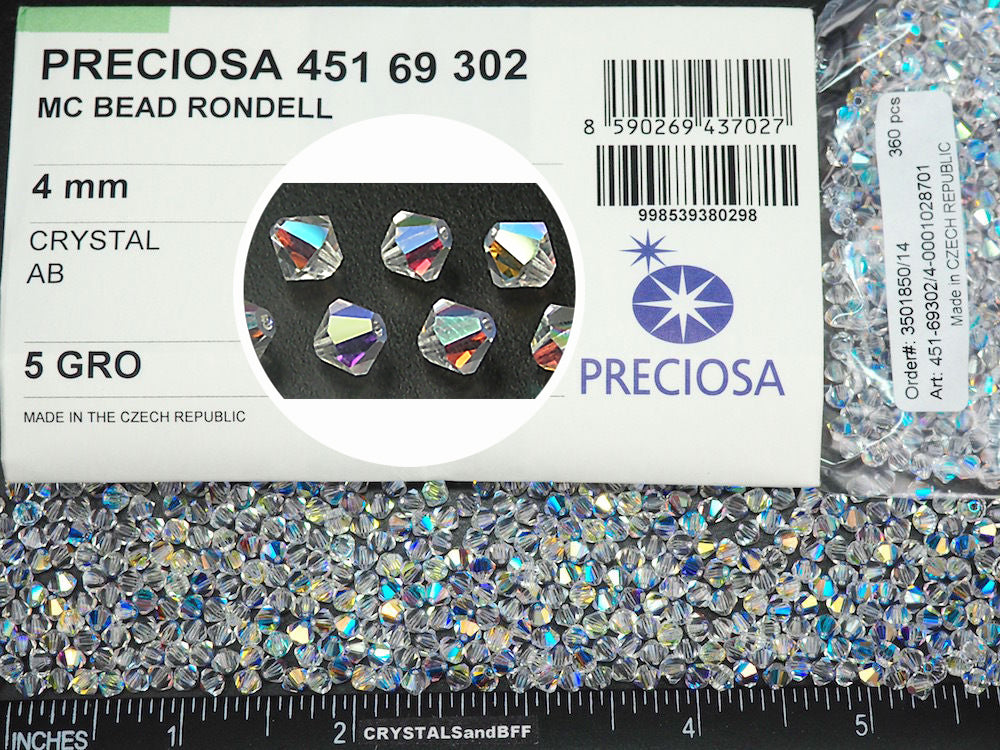 Crystal AB, Czech Glass Beads, Machine Cut Bicones (MC Rondell, Diamond Shape), clear crystals coated with Aurora Borealis