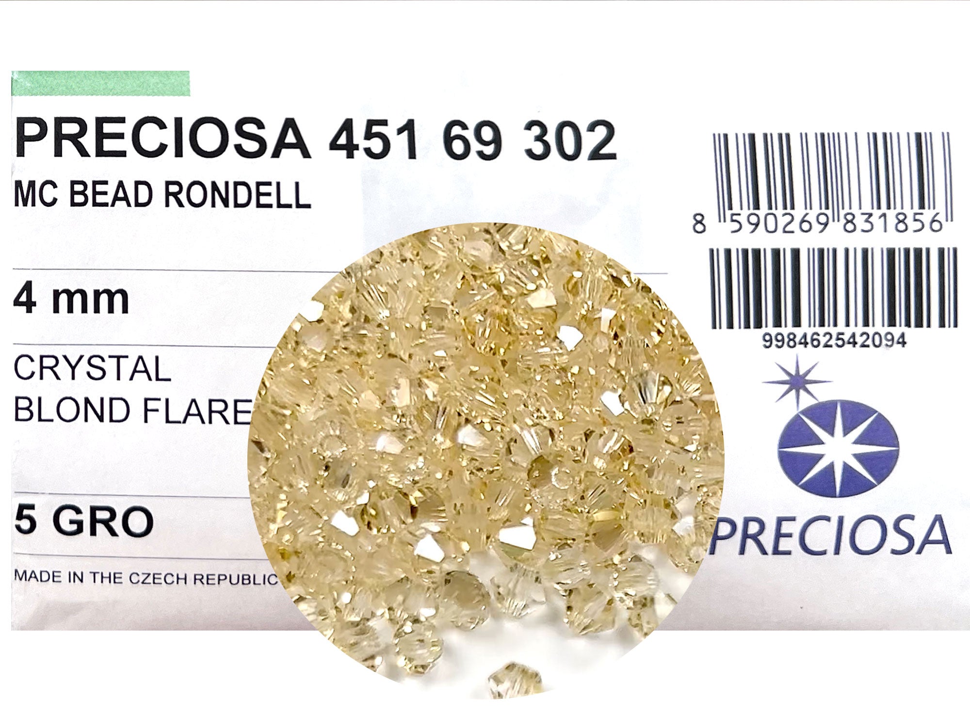 Crystal Blond Flare coated, Czech Glass Beads, Machine Cut Bicones (MC Rondell, Diamond Shape), pale yellow coating, 4mm, 8mm