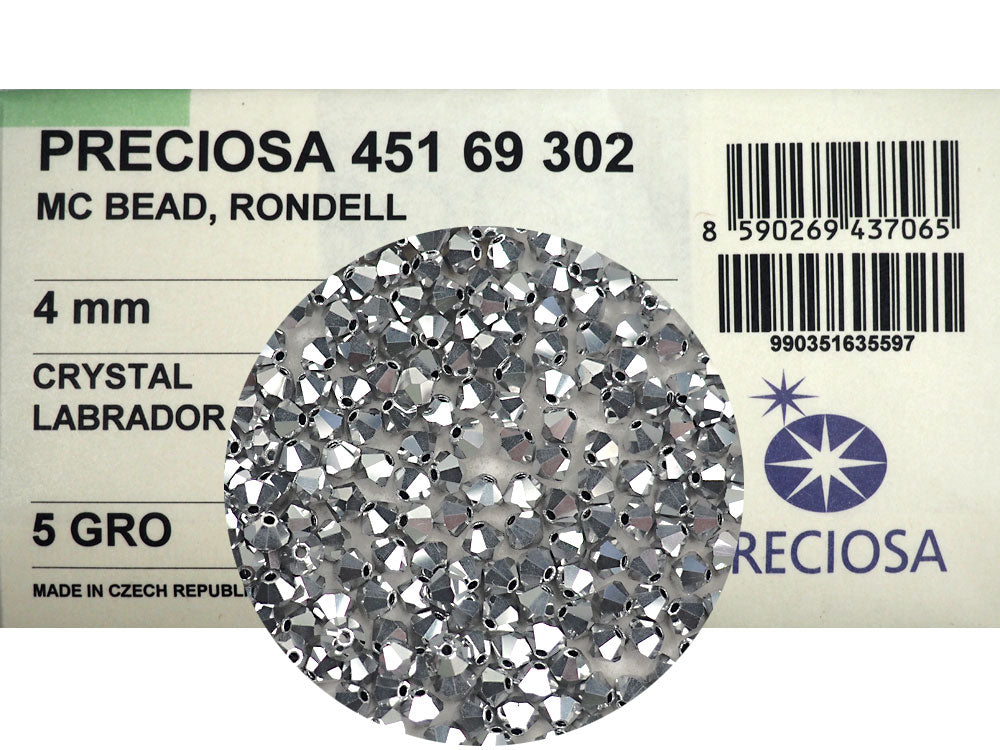 Crystal Labrador Full Czech Glass Beads Machine Cut Bicones (MC Rondell Diamond Shape) clear crystals fully coated with CAL silver metallic 3mm 4mm 5mm 6mm
