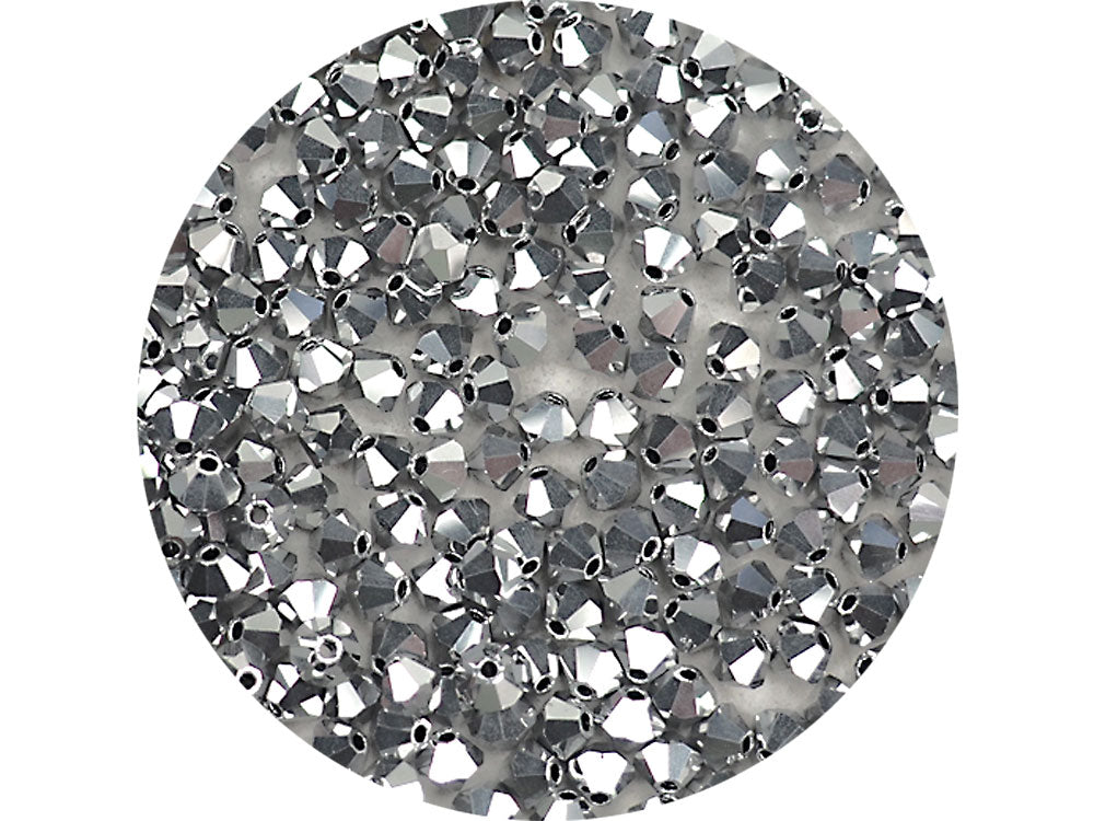 Crystal Labrador Full Czech Glass Beads Machine Cut Bicones (MC Rondell Diamond Shape) clear crystals fully coated with CAL silver metallic 3mm 4mm 5mm 6mm