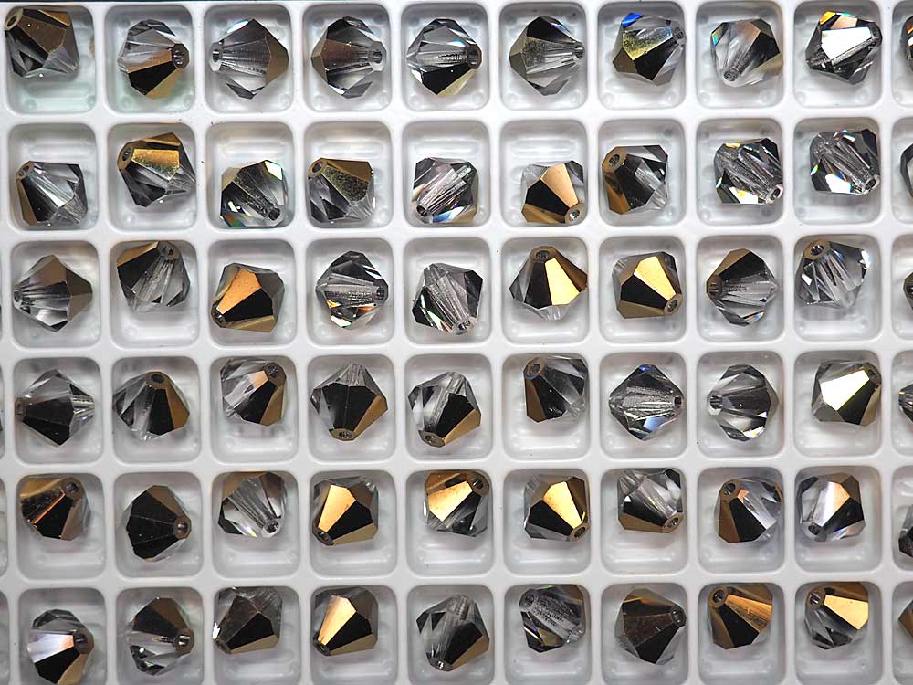 Crystal Monte Carlo, Czech Glass Beads, Machine Cut Bicones (MC Rondell, Diamond Shape), clear crystals coated with dorado bronze metallic