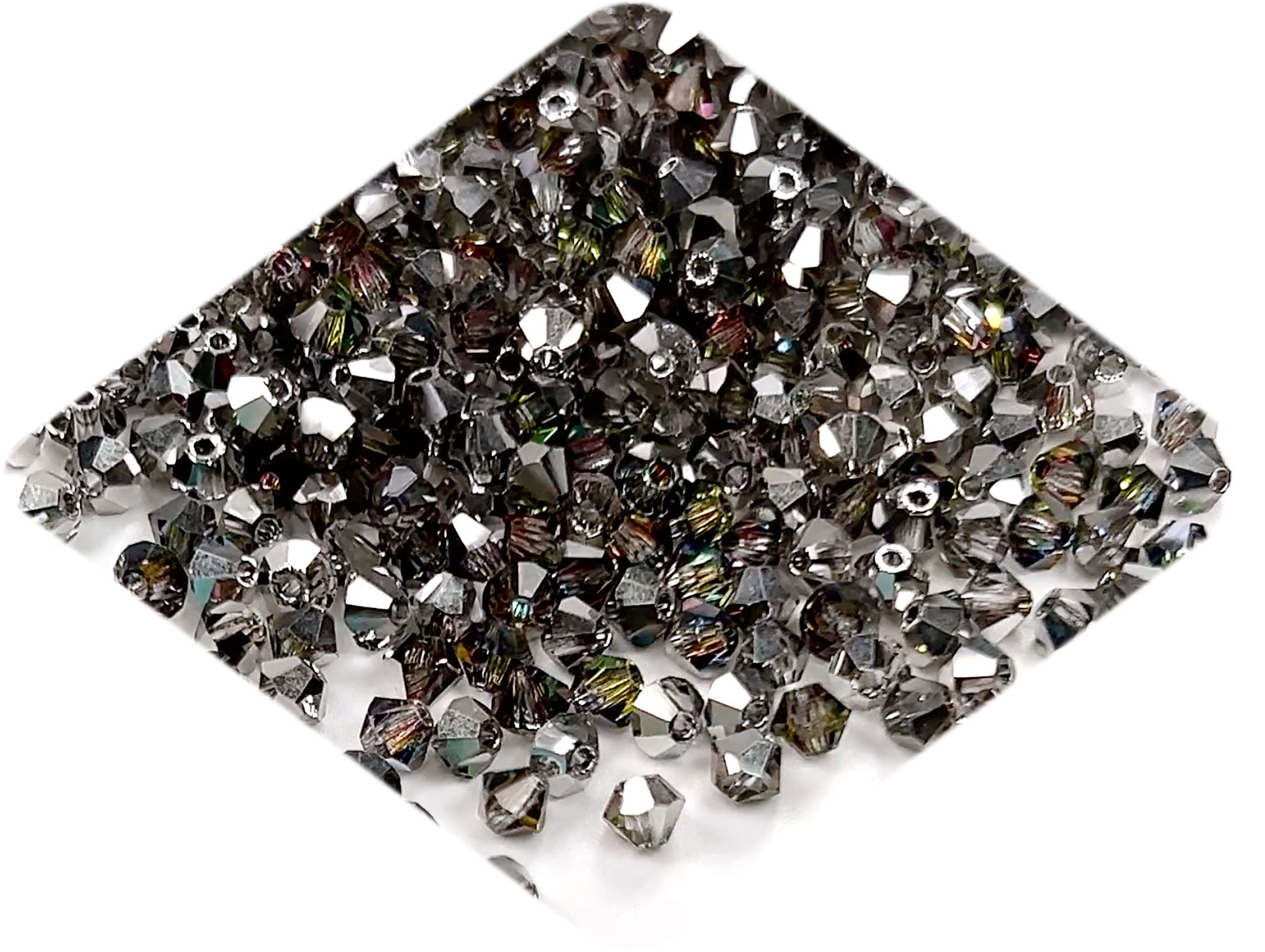 Crystal Vitrail, Czech Glass Beads, Machine Cut Bicones (MC Rondell, Diamond Shape), clear crystal coated with green vitrail medium metallic