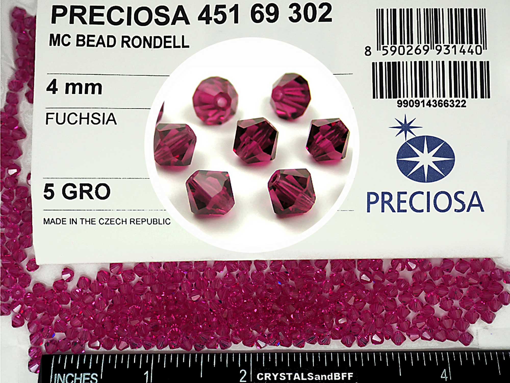 Fuchsia (Preciosa color), Czech Glass Beads, Machine Cut Bicones (MC Rondell, Diamond Shape), hot pink crystals