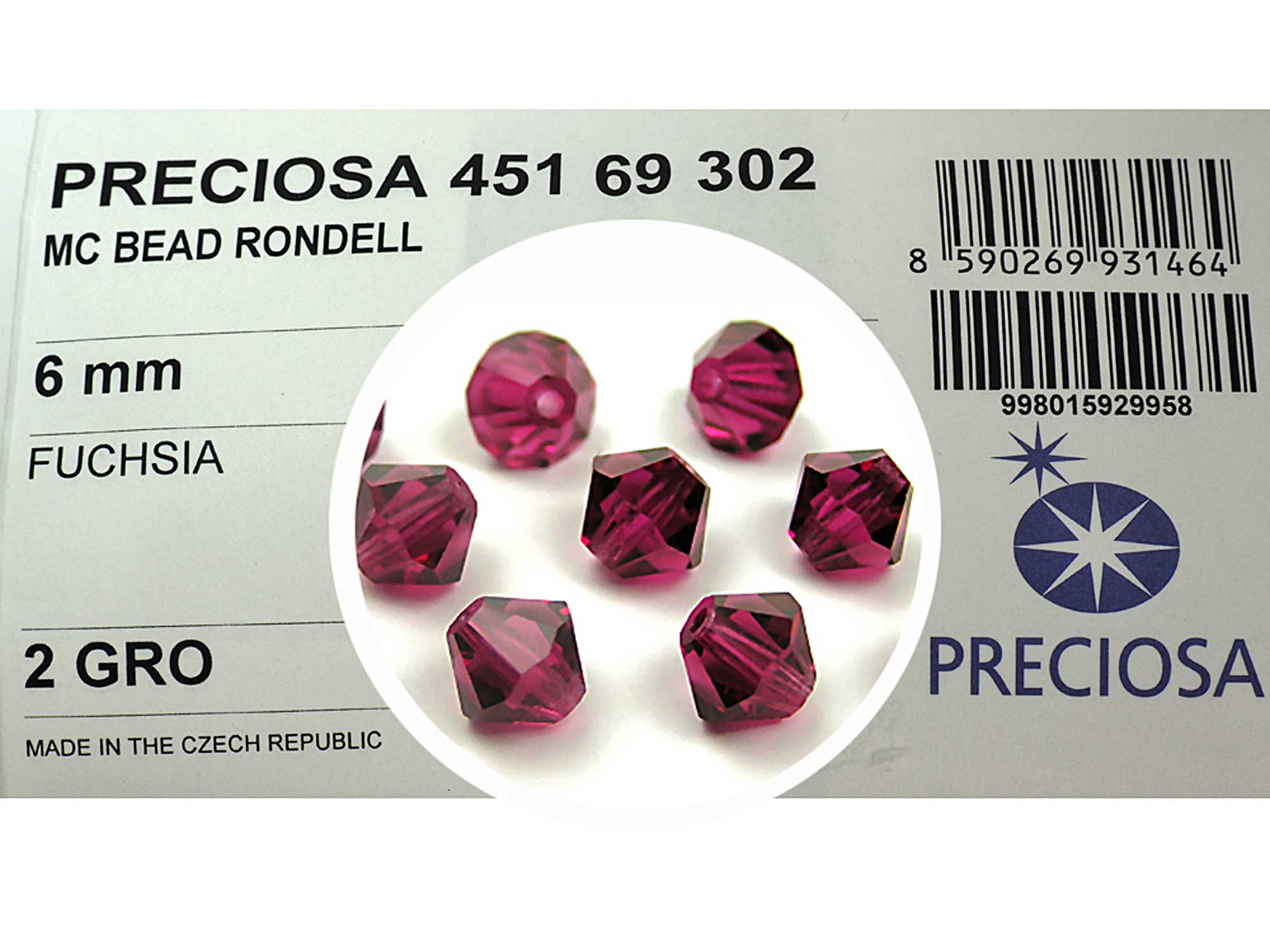 Fuchsia (Preciosa color), Czech Glass Beads, Machine Cut Bicones (MC Rondell, Diamond Shape), hot pink crystals
