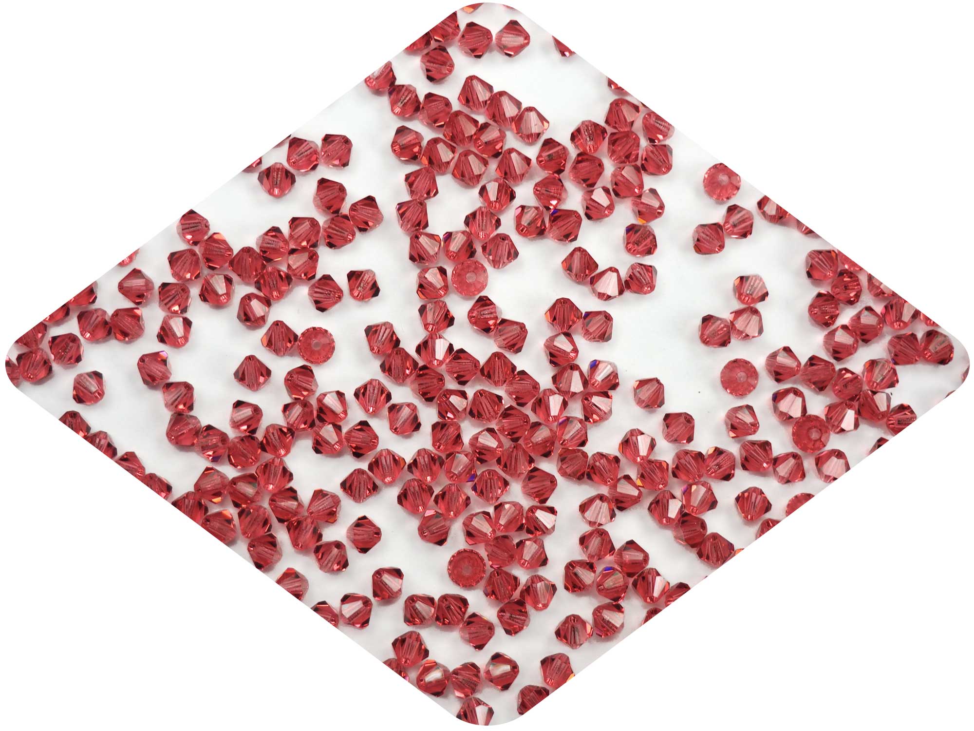 Indian Pink (Preciosa color), Czech Glass Beads, Machine Cut Bicones (MC Rondell, Diamond Shape), red pink crystals