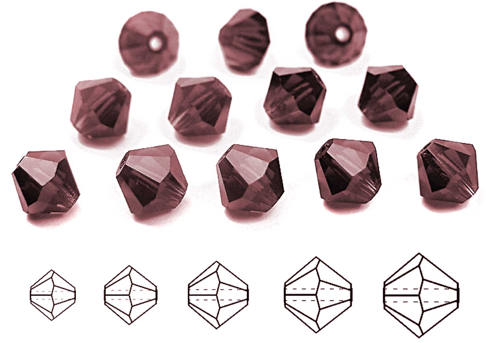 Light Burgundy (Preciosa color), Czech Glass Beads, Machine Cut Bicones (MC Rondell, Diamond Shape)