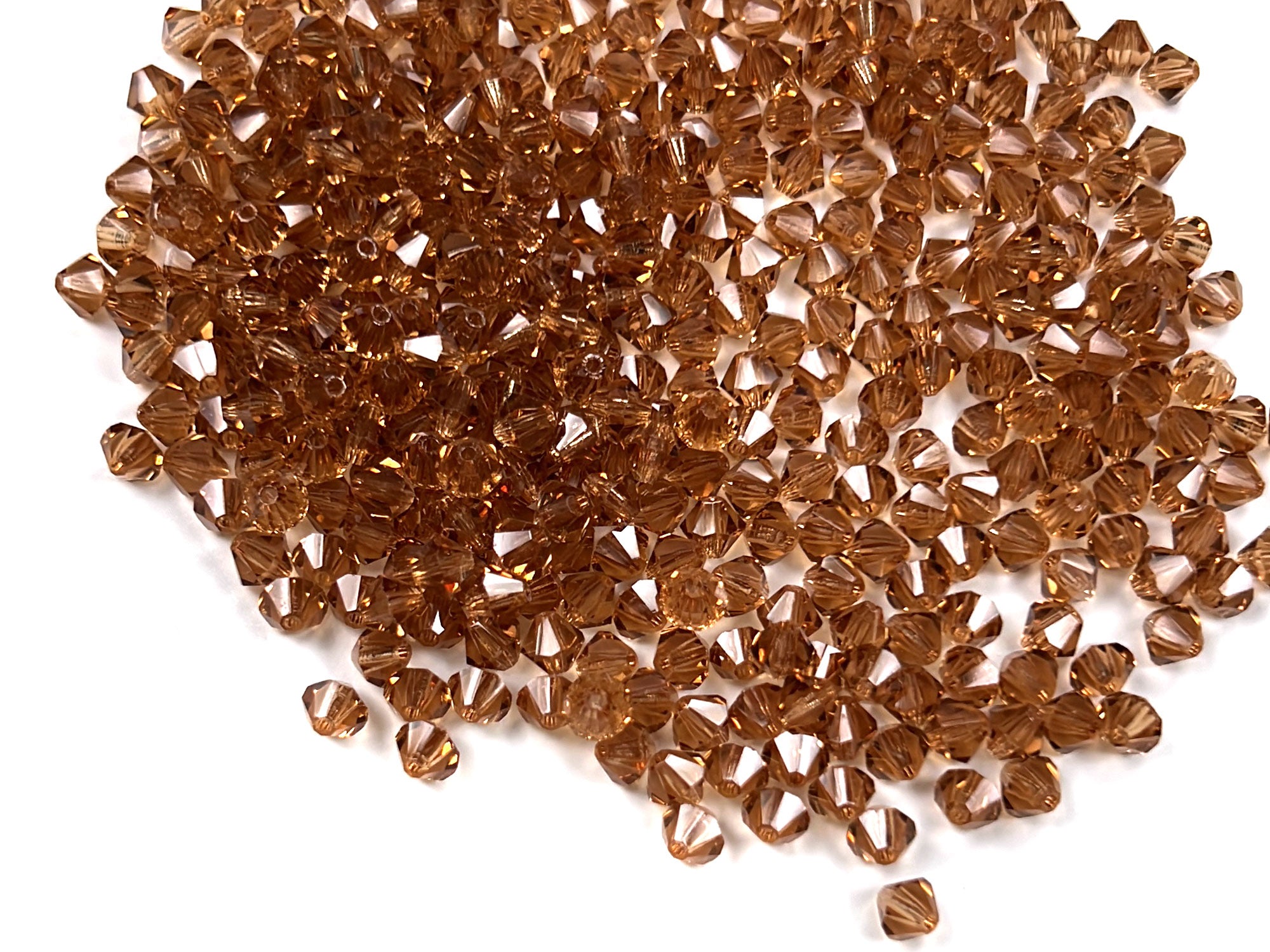 Light Colorado Topaz (Preciosa color, darker), Czech Glass Beads, Machine Cut Bicones (MC Rondell, Diamond Shape), brown crystals