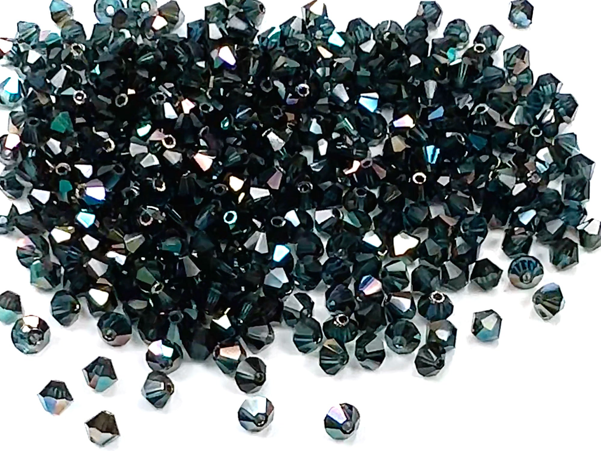 Montana Celsian coated, Czech Glass Beads, Machine Cut Bicones (MC Rondell, Diamond Shape), Preciosa silvery blue crystals coated with Celsianite, 4mm