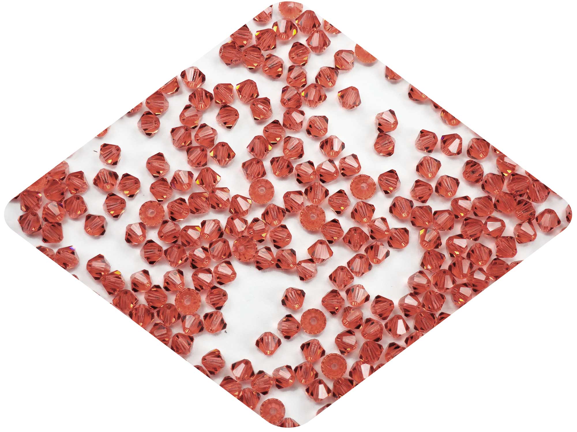 Padparadscha, Czech Glass Beads, Machine Cut Bicones (MC Rondell, Diamond Shape), red pink crystals