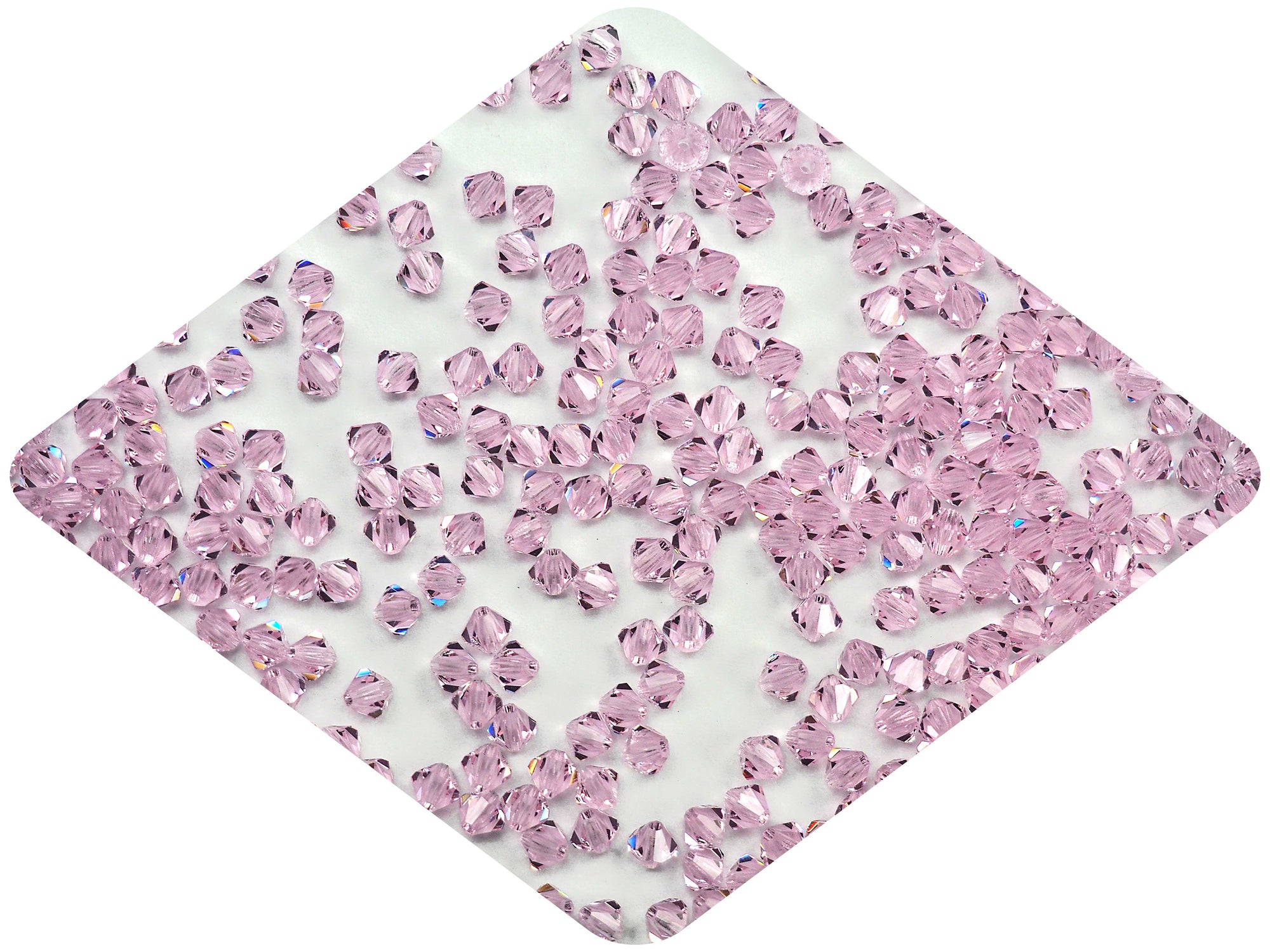 Pink Sapphire Preciosa Czech Glass Beads Machine Cut Bicones (MC Rondell, Diamond Shape), light pink crystals