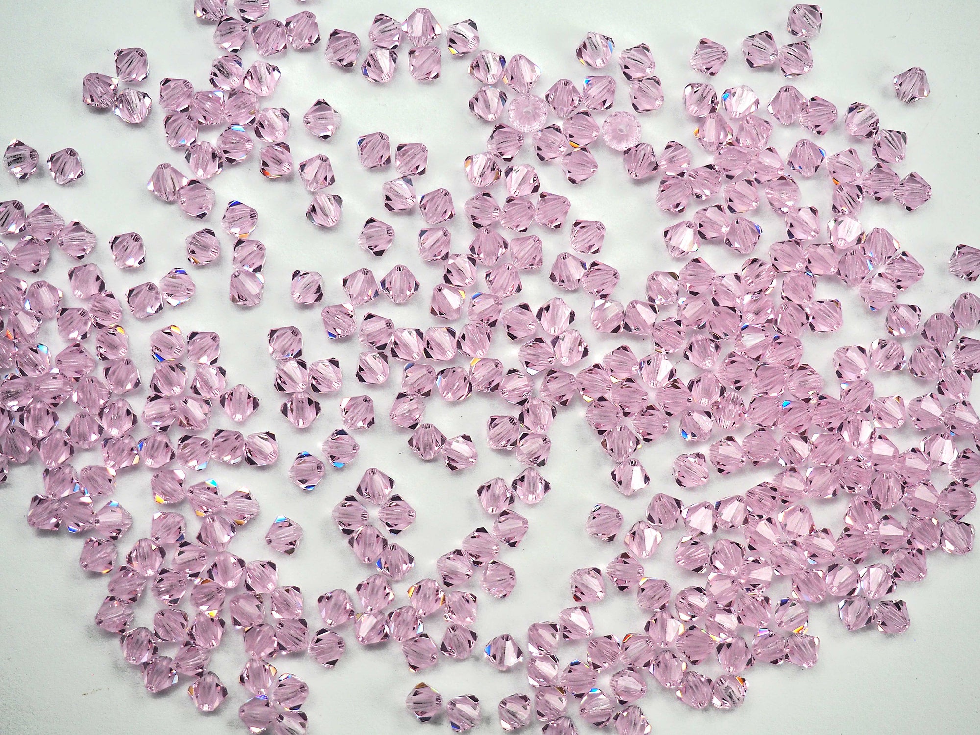 Pink Sapphire Preciosa Czech Glass Beads Machine Cut Bicones (MC Rondell Diamond Shape) light pink crystals 4mm 6mm 8mm