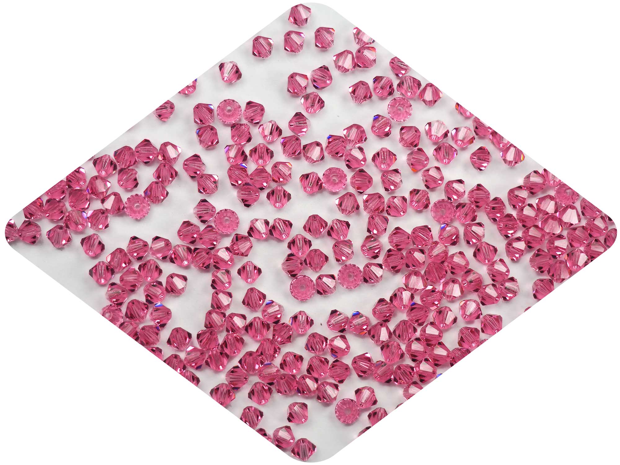 Rose (Preciosa color), Czech Glass Beads, Machine Cut Bicones (MC Rondell, Diamond Shape), dark pink crystals