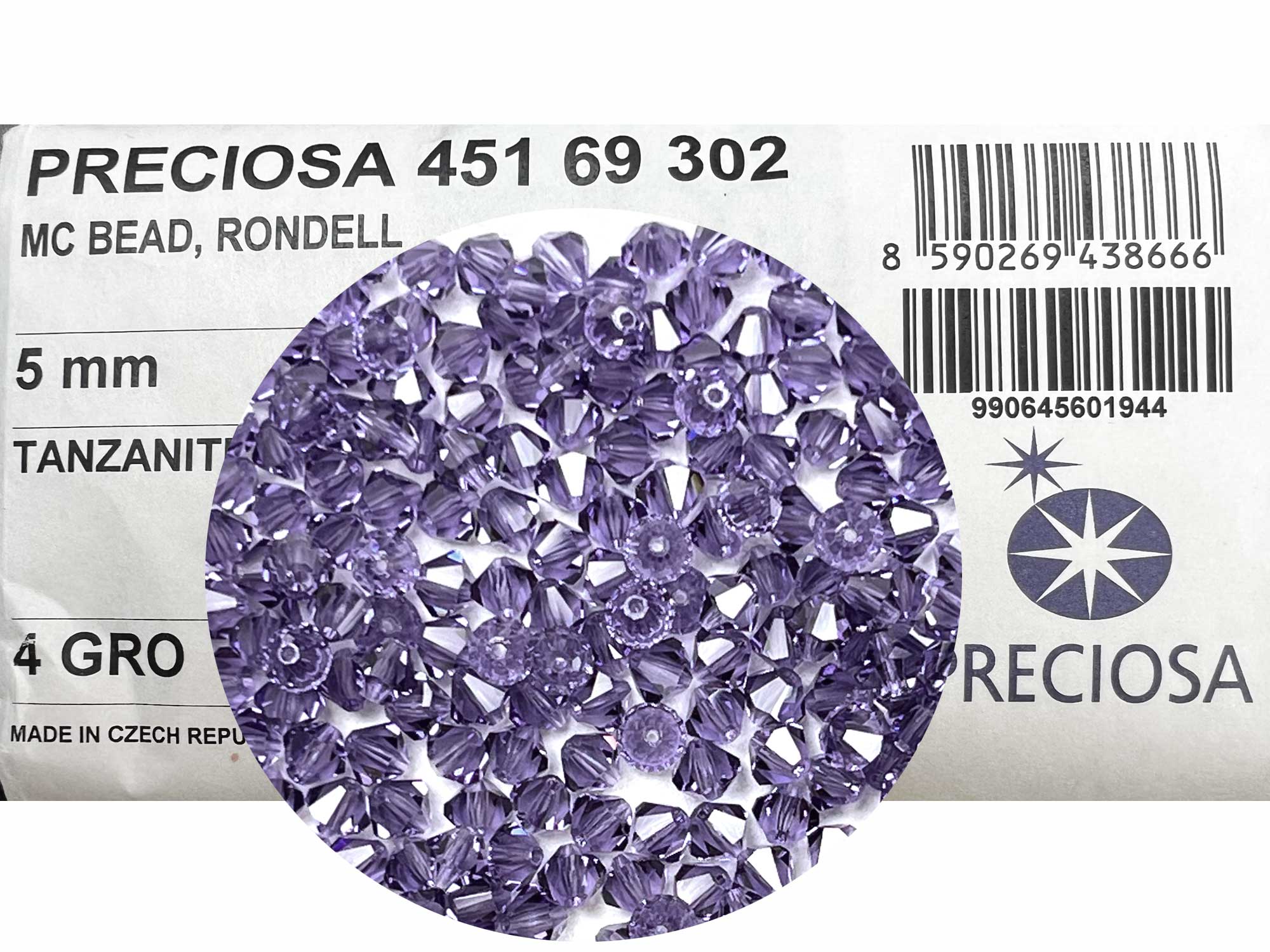 Tanzanite (Preciosa color), Czech Glass Beads, Machine Cut Bicones (MC Rondell, Diamond Shape), purple crystals