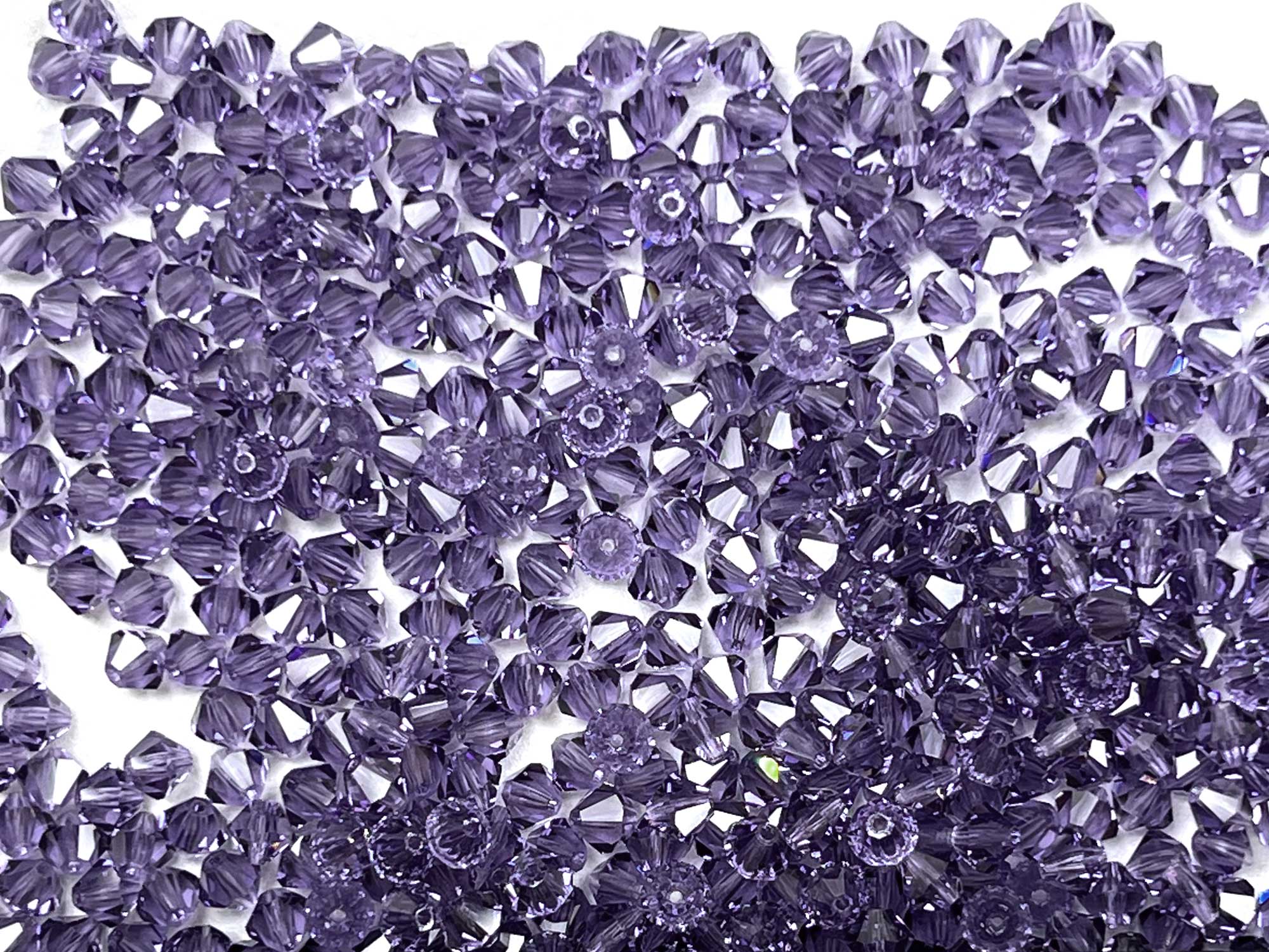 Tanzanite (Preciosa color), Czech Glass Beads, Machine Cut Bicones (MC Rondell, Diamond Shape), purple crystals