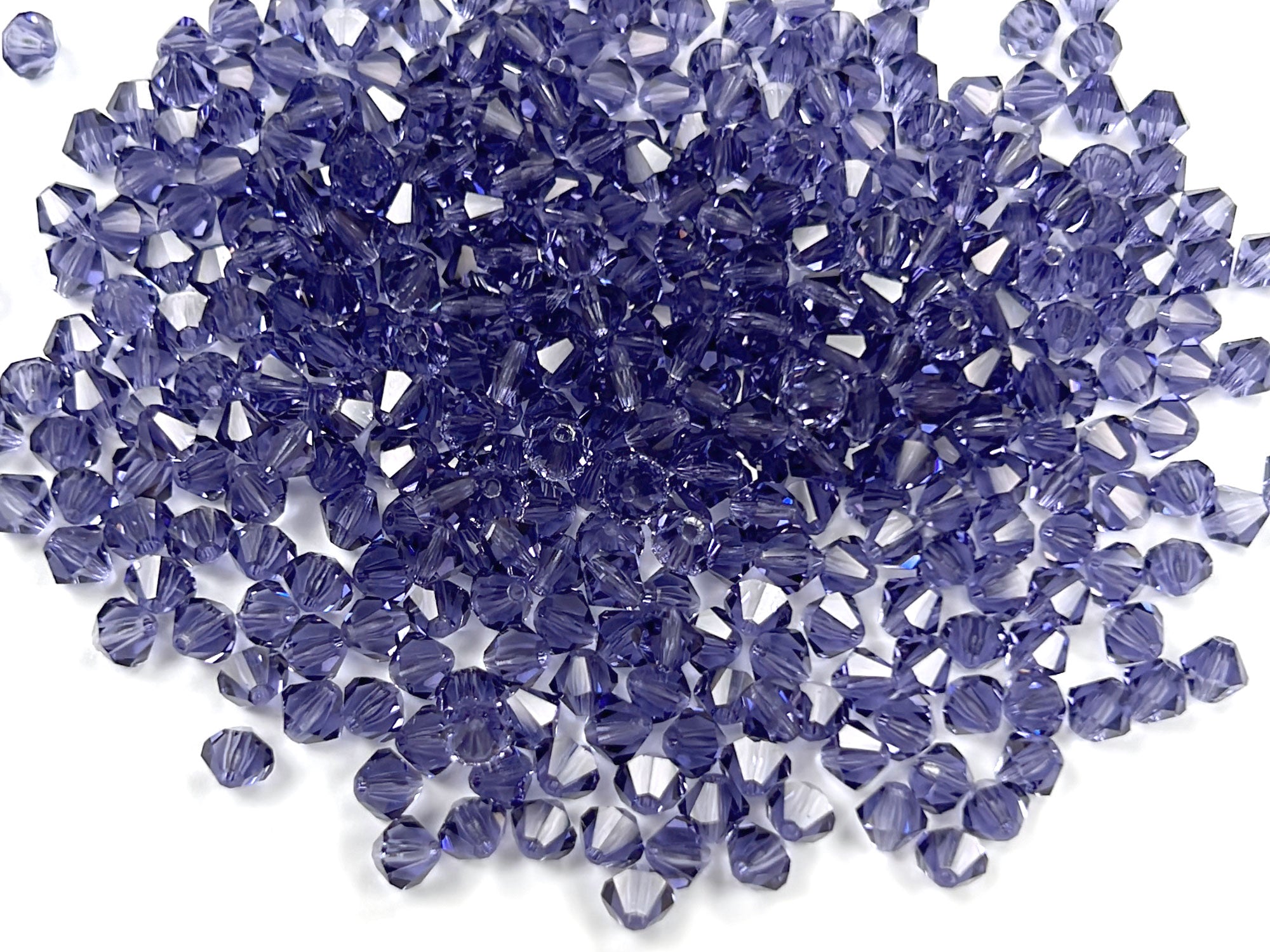 Tanzanite (Preciosa color), Czech Glass Beads, Machine Cut Bicones (MC Rondell, Diamond Shape), purple crystals