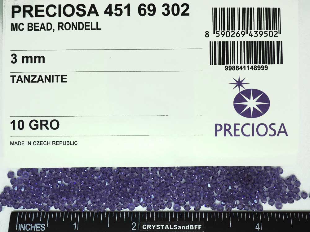 Tanzanite (Preciosa color), Czech Glass Beads, Machine Cut Bicones (MC Rondell, Diamond Shape), purple crystals