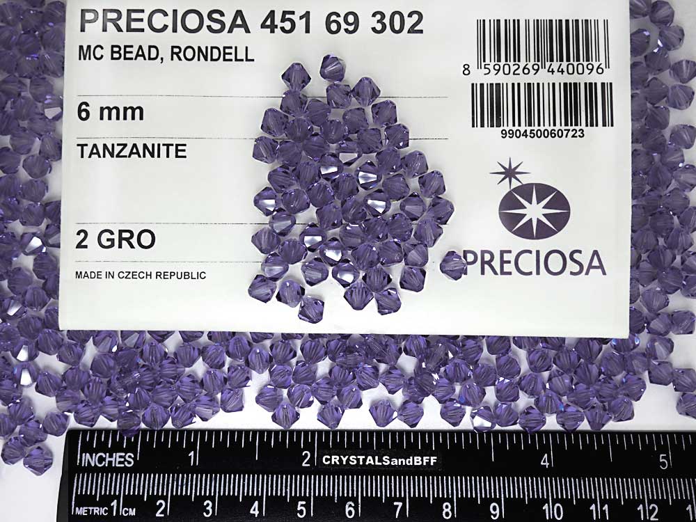 Tanzanite (Preciosa color), Czech Glass Beads, Machine Cut Bicones (MC Rondell, Diamond Shape), purple crystals