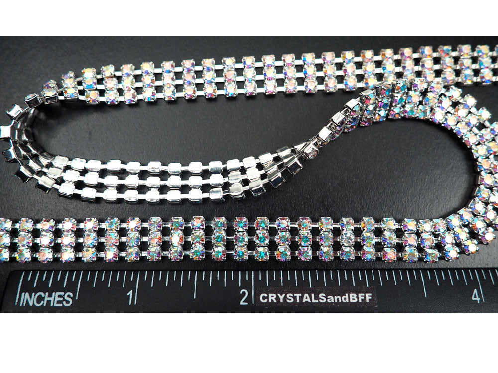 Preciosa Czech 3-ROW Rhinestone Cup Chain ss12 Crystal AB Silver Plate -  Crystals and Beads for Friends