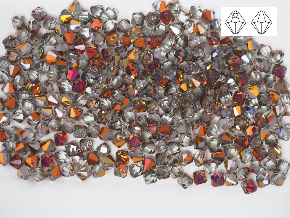 Crystal Santander, Czech Machine Cut Top Drilled Bicone Pendant (6301 Shape), size 6mm, 12 pieces