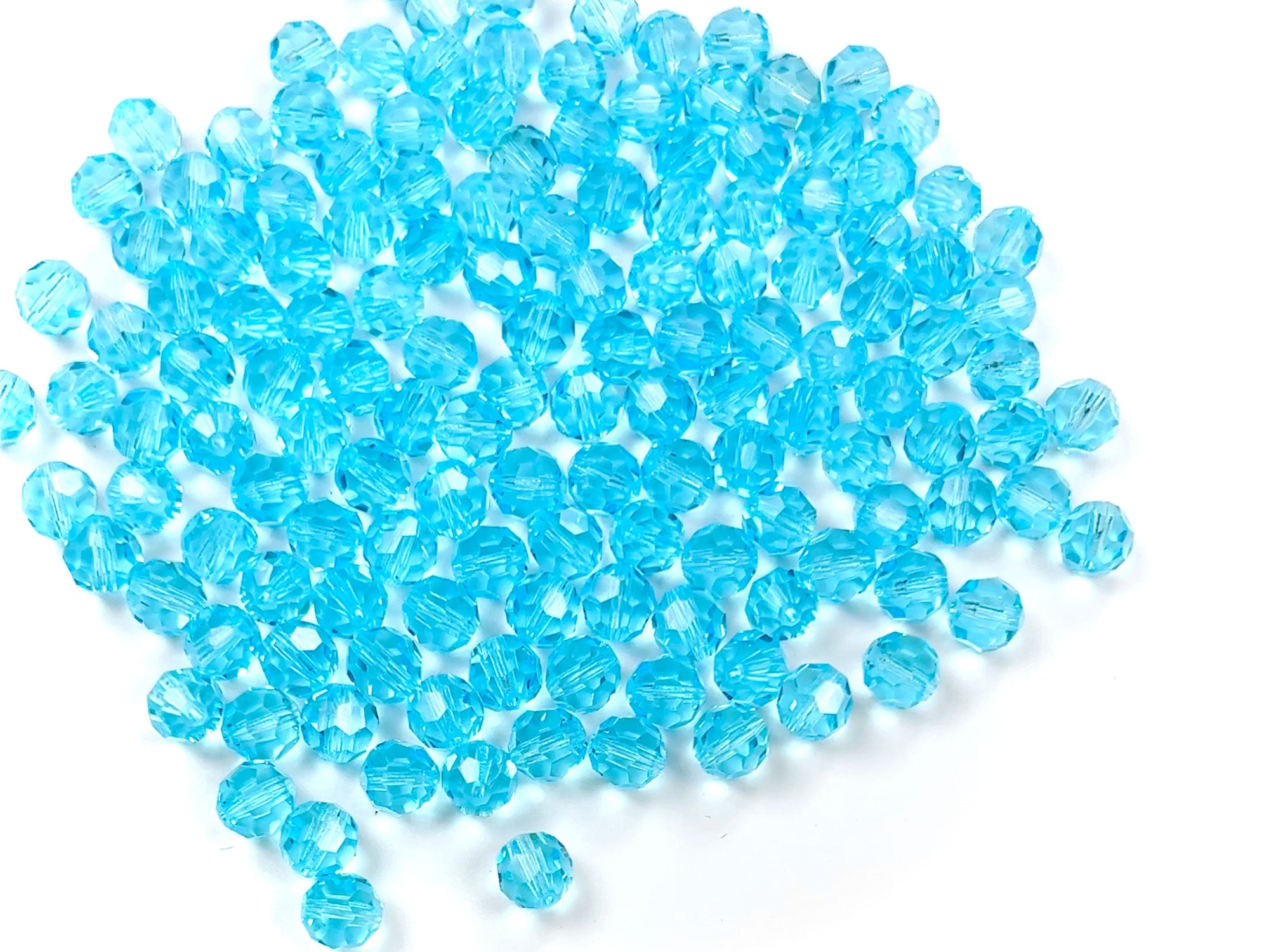 Aqua, Czech Machine Cut Round Crystal Beads (Aqua Bohemica)