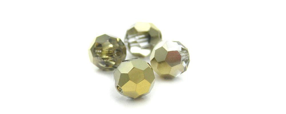 Crystal Aureate coated, Czech Machine Cut Round Crystal Beads