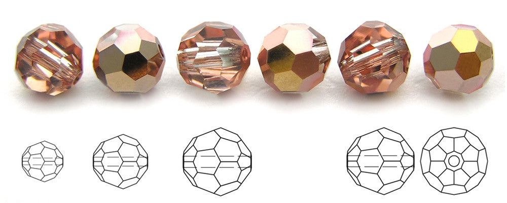 Crystal Capri Gold Half coated Czech Machine Cut Round Crystal Beads 3mm 4mm 6mm 8mm Preciosa Rose Gold