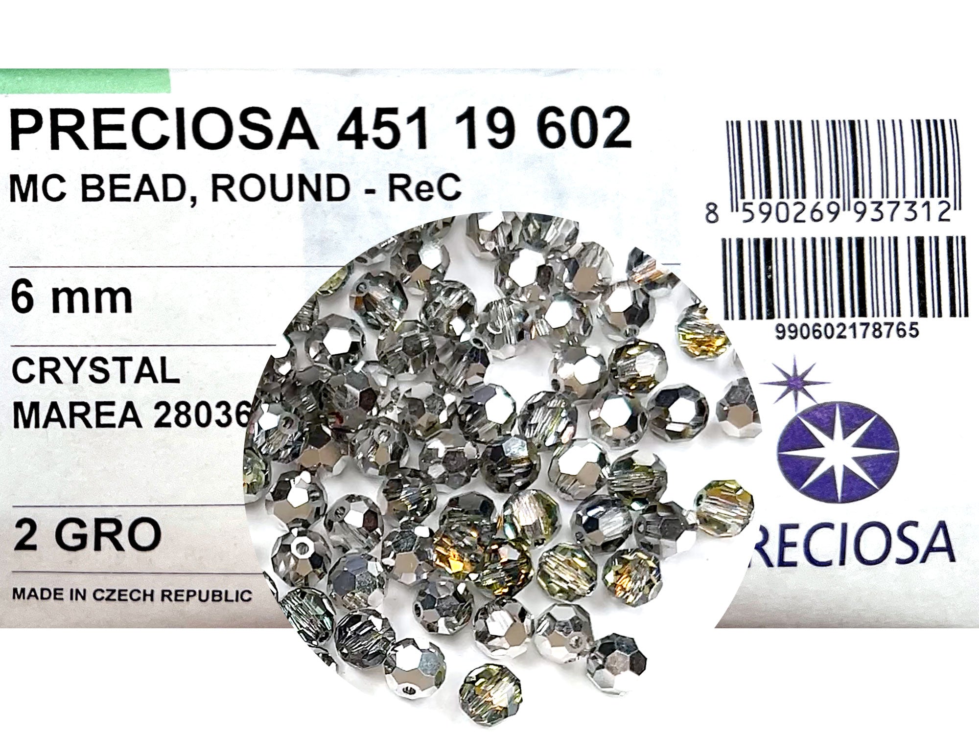 Crystal Marea Silver 28036 coated Czech Machine Cut Round Crystal Beads sizes 6mm and 8mm rosary size clear crystals coated with outside Silver and inside Marea reflection