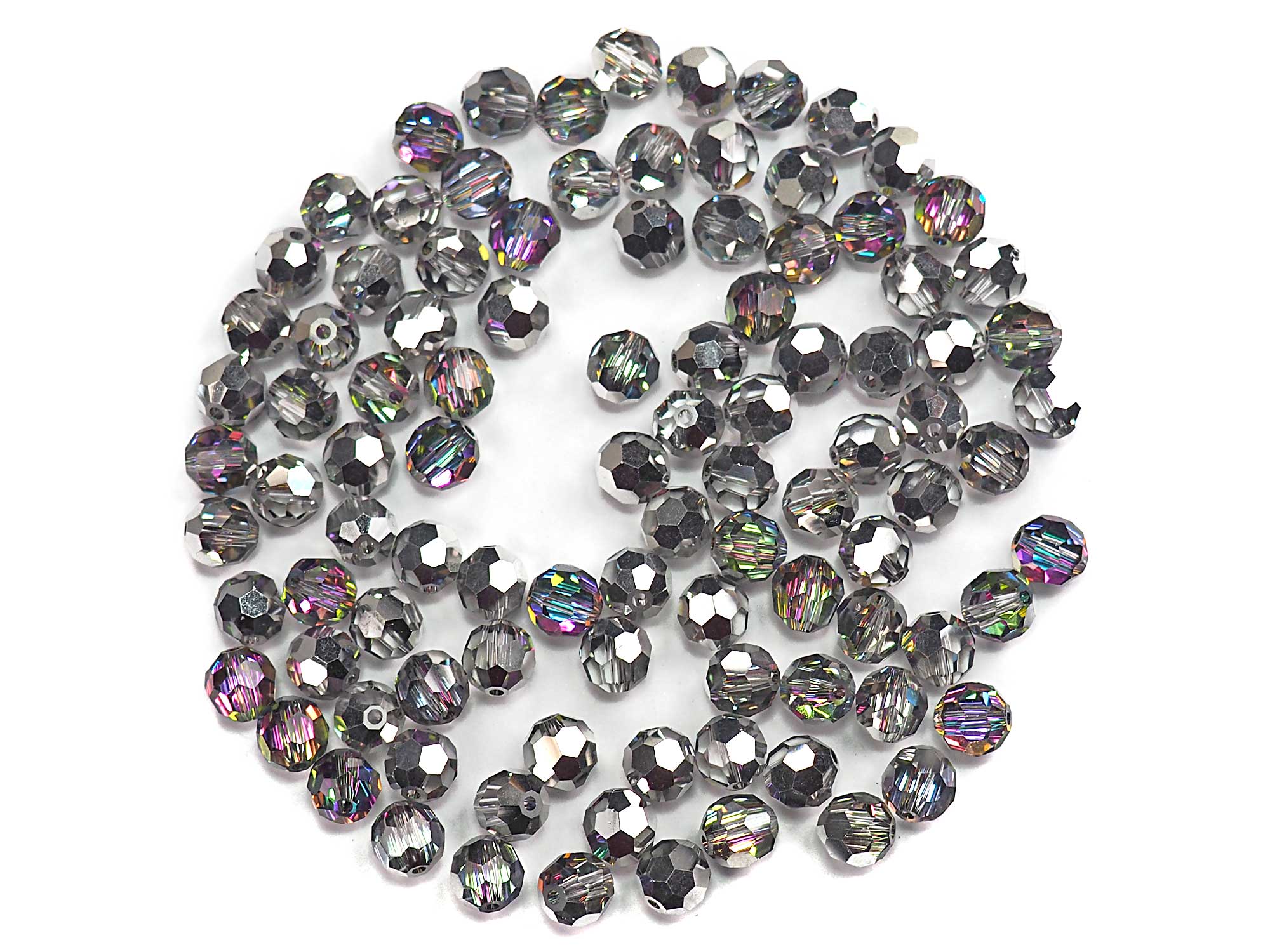 Crystal Vitrail Green Inside (#29436) coated, Czech Machine Cut Round Crystal Beads (Vitrail Green and Silver)