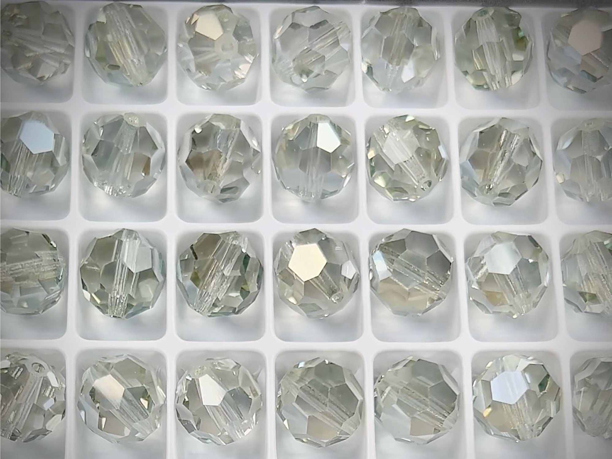 Crystal Viridian coated Czech Machine Cut Round Crystal Beads in sizes 3mm 8mm clear crystals silvery green coated